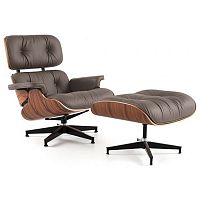 кресло eames style lounge chair кожа коричневое в Санкт-Петербурге